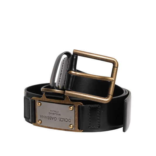 Dolce & Gabbana Black Leather DG Logo Plaque Buckle Belt BEL9318-90