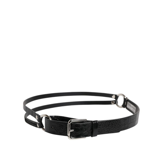 Dolce & Gabbana Black Exotic Leather Metal Logo Buckle Belt BEL9320-90