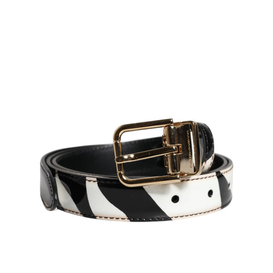Dolce & Gabbana Black White Zebra Gold Metal Logo Buckle Belt BEL9321-90