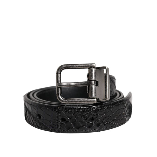 Dolce & Gabbana Black Exotic Leather Metal Logo Buckle Belt BEL9323-90