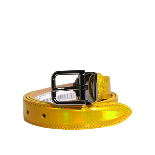 Dolce & Gabbana Metallic Yellow Leather Metal Logo Buckle Belt BEL9324-90
