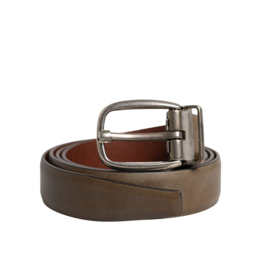 Dolce & Gabbana Brown Leather Classic Metal Logo Buckle Belt BEL9325-105