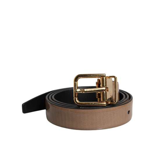 Dolce & Gabbana Brown Leather Classic Metal Logo Buckle Belt BEL9327-90