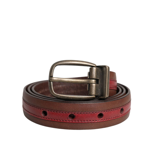 Dolce & Gabbana Burgundy Leather Metal Logo Buckle Belt BEL9328-100