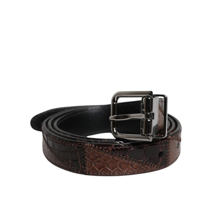 Dolce & Gabbana Brown Exotic Leather Metal Logo Buckle Belt