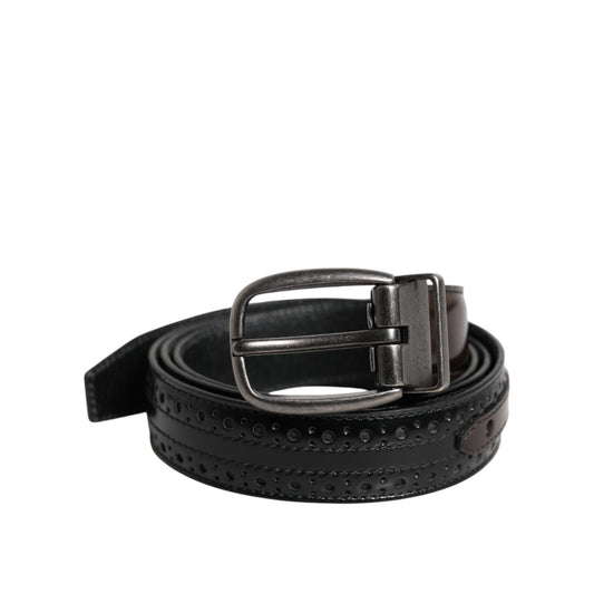 Dolce & Gabbana Black Brown Leather Classic Metal Buckle Belt BEL9334-85