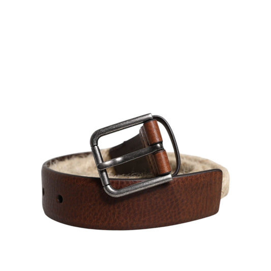Dolce & Gabbana Brown Jute Leather Woven Metal Buckle Belt BEL9335-100