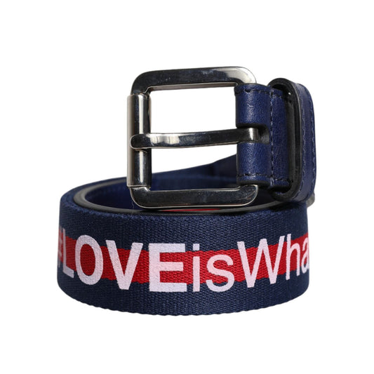 Dolce & Gabbana Blue Cotton Leather Printed Metal Buckle Belt BEL9337-85