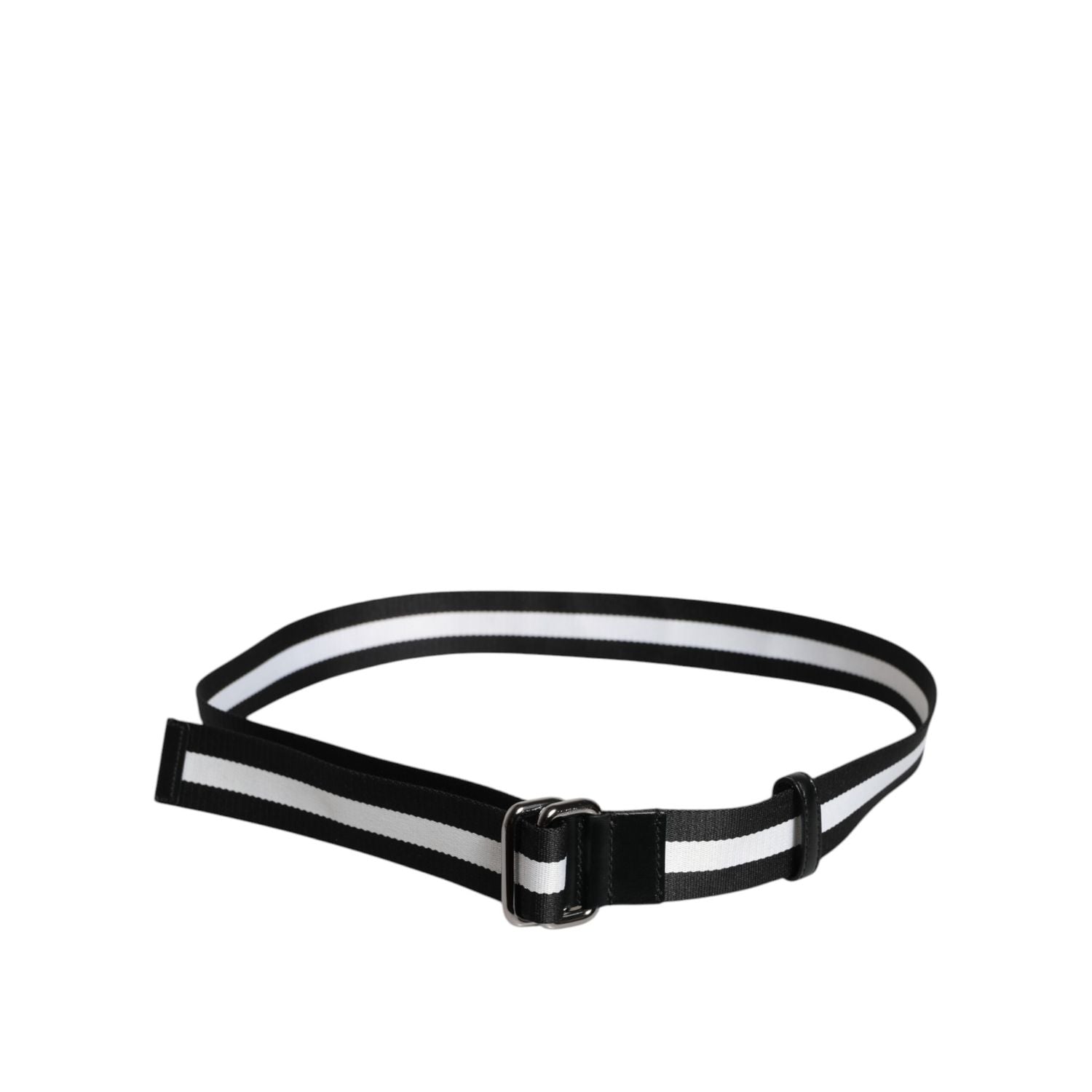 Dolce & Gabbana Black Yellow Logo Striped Metal Buckle Belt