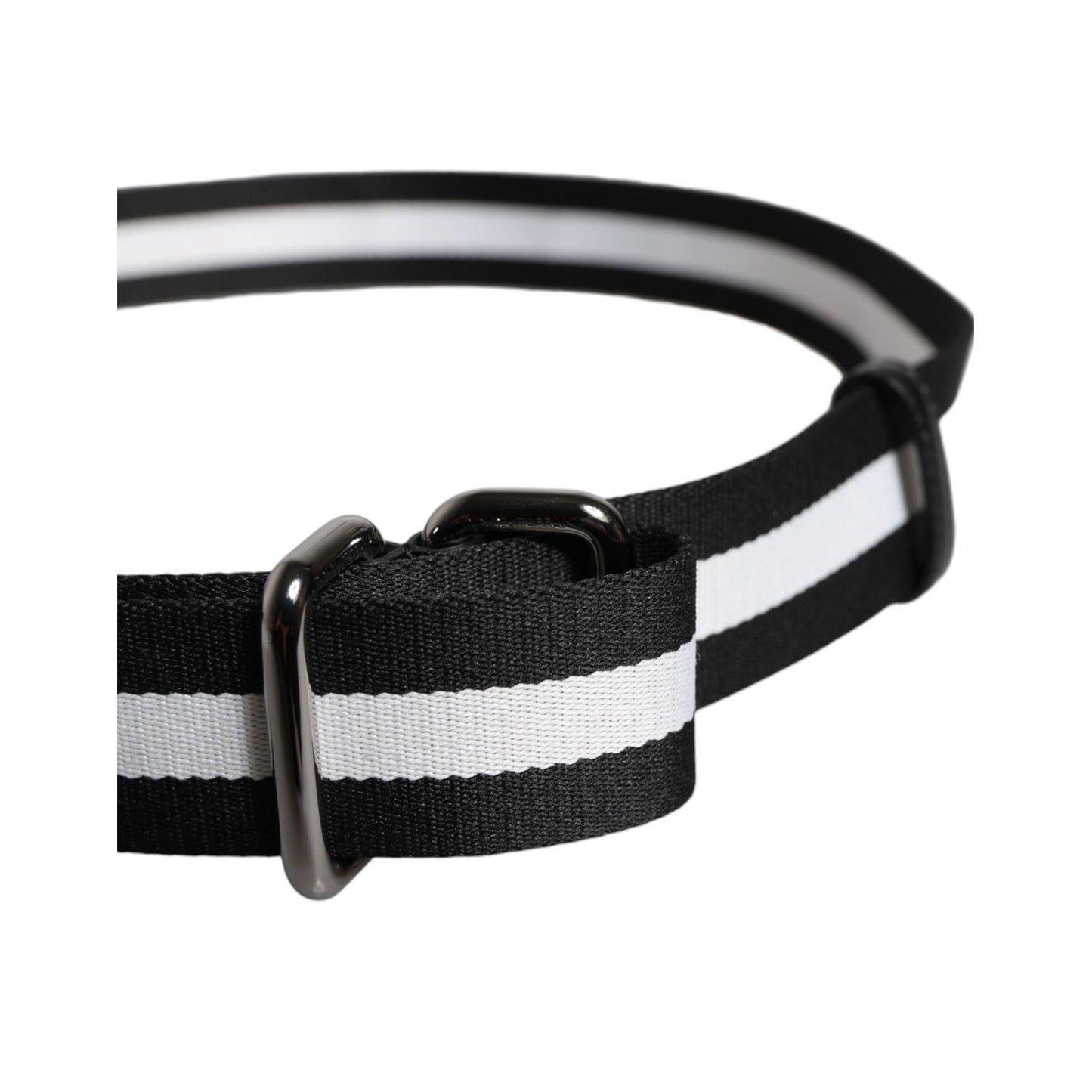 Dolce & Gabbana Black Yellow Logo Striped Metal Buckle Belt