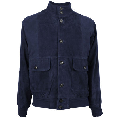 Emilio Romanelli Blue Calfskin Men Bomber Jacket