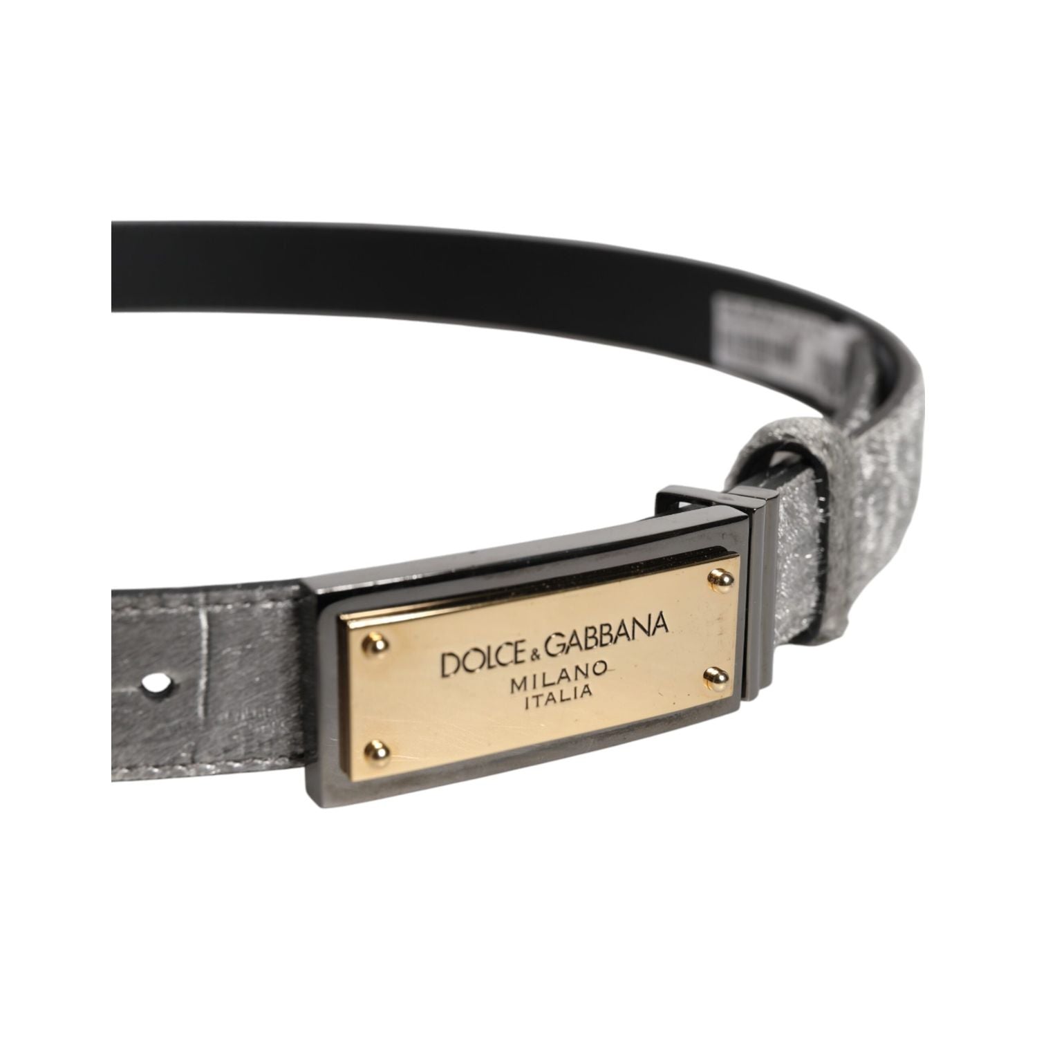 Dolce & Gabbana Silver Classic Gold Logo Plaque Buckle Belt