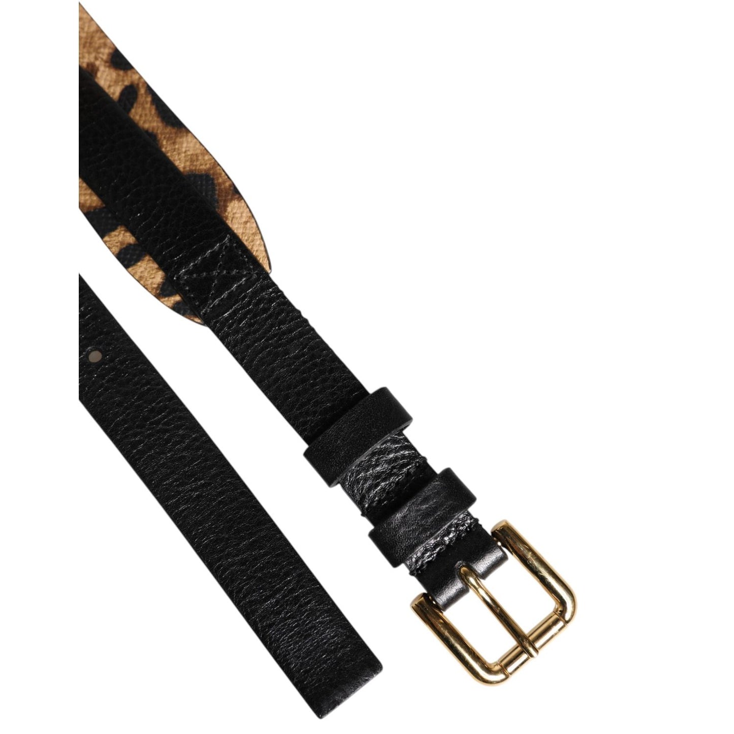 Dolce & Gabbana Black Leopard Classic Gold Metal Buckle Belt BEL9357-90