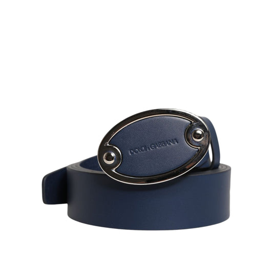 Dolce & Gabbana Blue Leather Classic Metal Logo Buckle Belt BEL9358-105