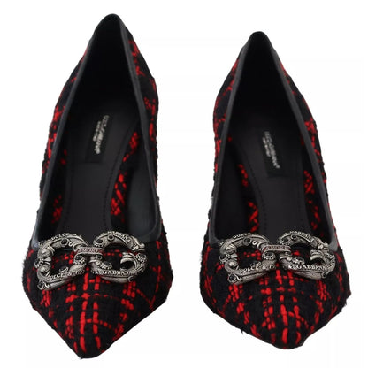 Dolce & Gabbana Red Black Tweed DG Amore Heels Pumps Shoes