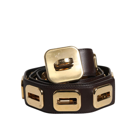 Dolce & Gabbana Dark Brown Leather Gold Rotating Buckle Belt WMB392-90