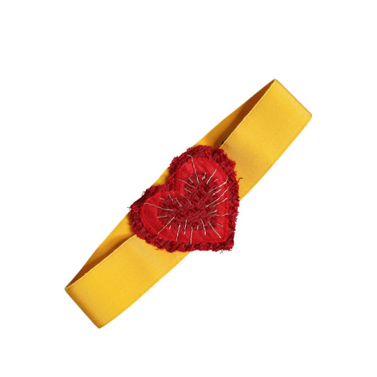 Dolce & Gabbana Yellow Stretch Wide Waist Heart Embellished Belt WMB397-40