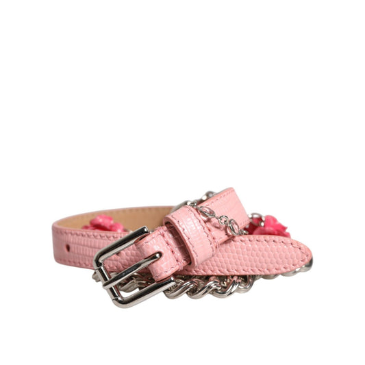 Dolce & Gabbana Pink Embelished Roses Textured Leather Belt