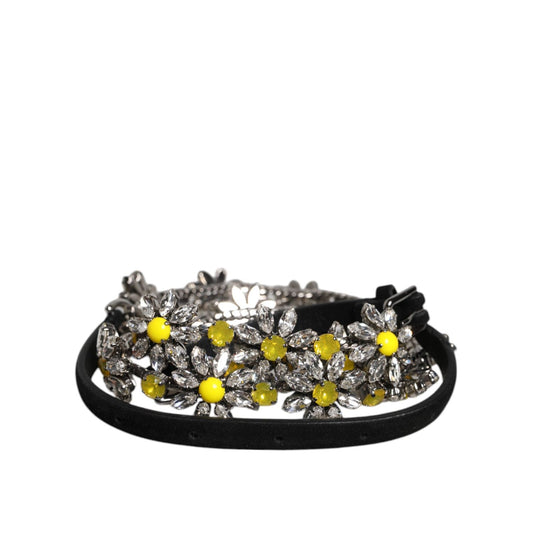 Dolce & Gabbana Black Leather Daisy Crystal Embellish Waist Belt WMB475-85