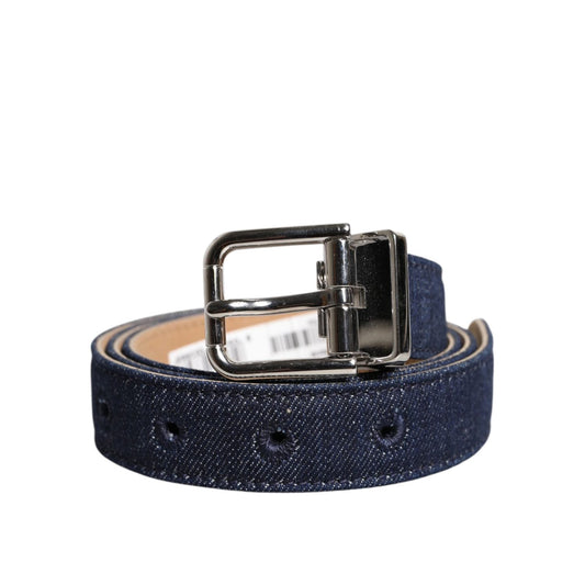 Dolce & Gabbana Blue Denim Silver Logo Metal Waist Buckle Belt WMB478-80
