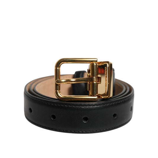 Dolce & Gabbana Black Leather Logo Metal Waist Buckle Belt WMB480-80