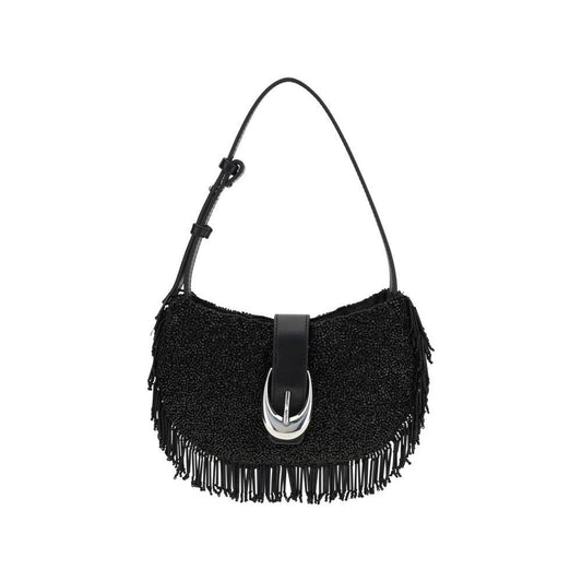 Staud Alana Shoulder Bag with beaded fringe, adjustable strap, and decorative buckle. Stylish and versatile handbag accessory.