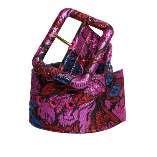 Dolce & Gabbana Multicolor Floral Jacquard Lurex Wide Waist Buckle Belt WMB488-75