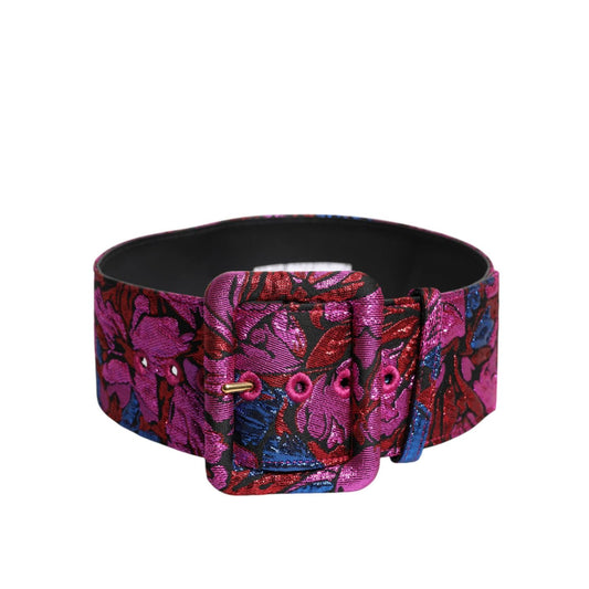 Dolce & Gabbana Multicolor Floral Jacquard Lurex Wide Waist Buckle Belt WMB488-75