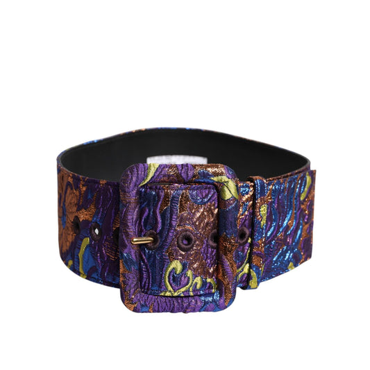 Dolce & Gabbana Multicolor Floral Jacquard Lurex Wide Waist Buckle Belt WMB490-75