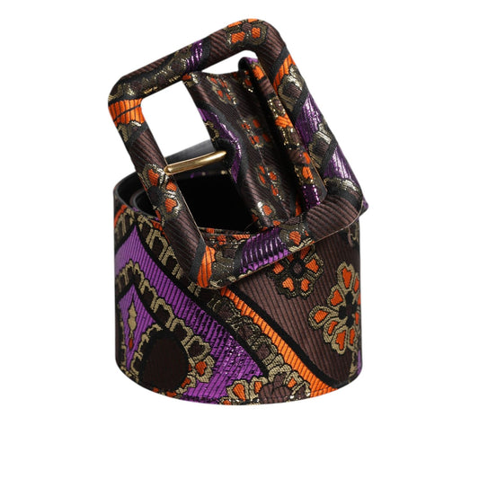 Dolce & Gabbana Multicolor Floral Jacquard Lurex Wide Waist Buckle Belt WMB491-75