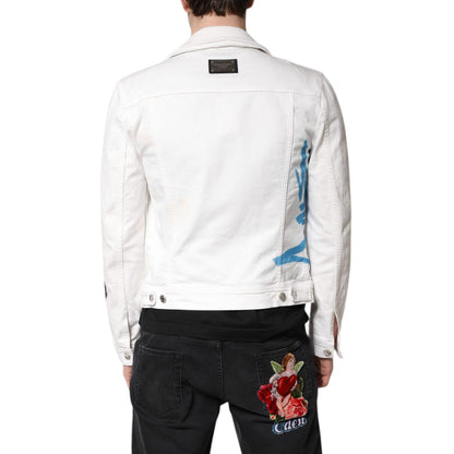 Dolce & Gabbana White Graffiti Cotton Stretch Denim Jacket