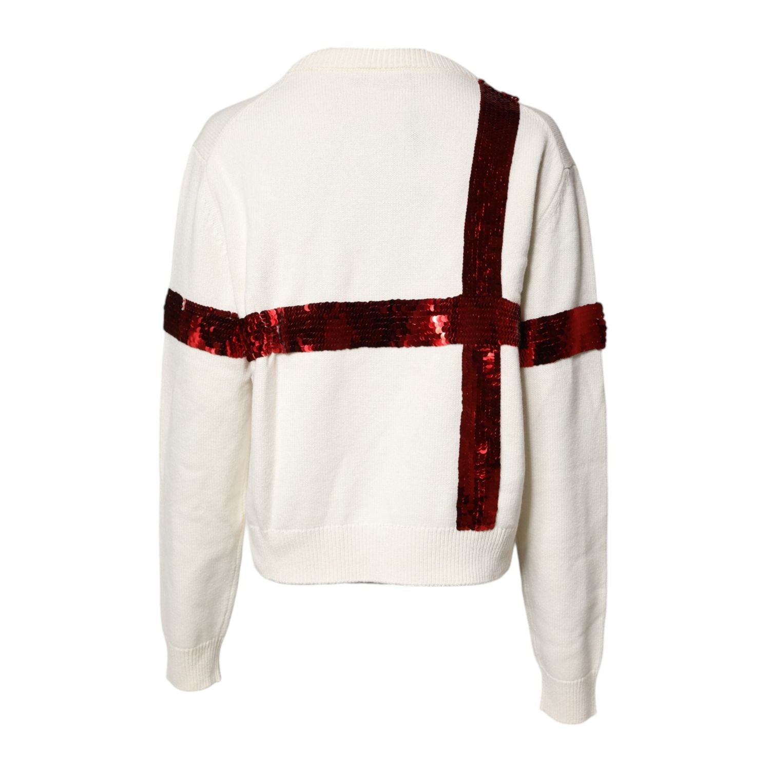 Dolce & Gabbana White Sequined Crew Neck Pullover Sweater