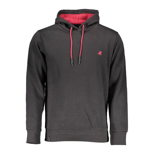 U.S. Grand Polo black cotton sweater with hood, red embroidery, and contrasting details