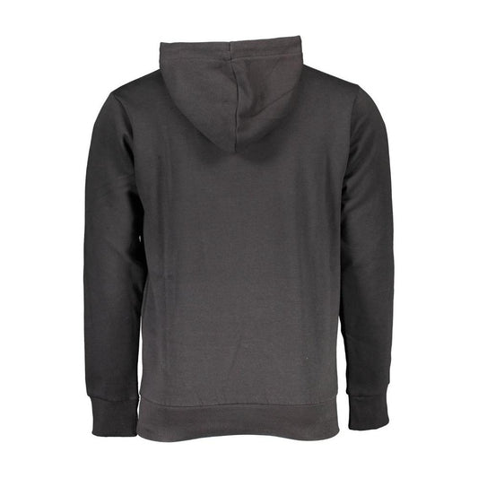 Back view of U.S. Grand Polo black cotton hoodie with long sleeves and hood, featuring embroidery and contrasting details.