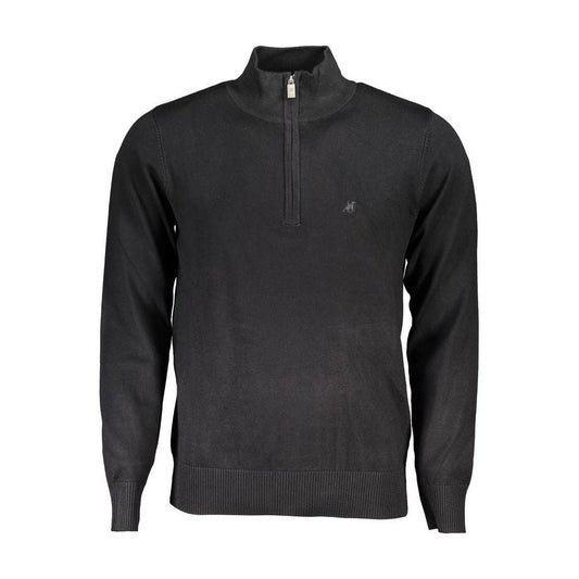 U.S. Grand Polo elegant black half-zip sweater with embroidery, long sleeves, crafted from 80% viscose and 20% nylon, for men's fashion.