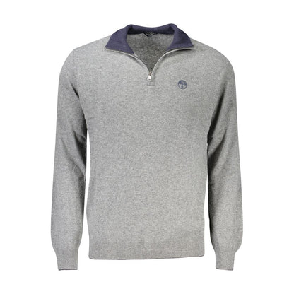 North Sails Gray Wool Men Sweater with half-zip and embroidery logo, showcasing chic sophistication and timeless fashion.