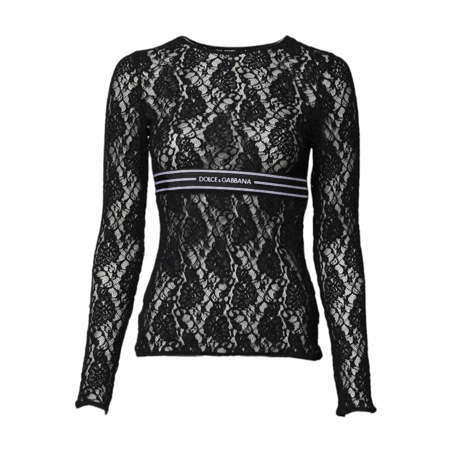 Dolce & Gabbana Black Floral Lace Long Sleeves Pullover Top