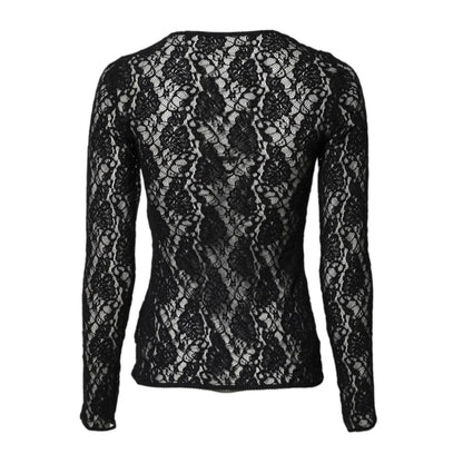 Dolce & Gabbana Black Floral Lace Long Sleeves Pullover Top