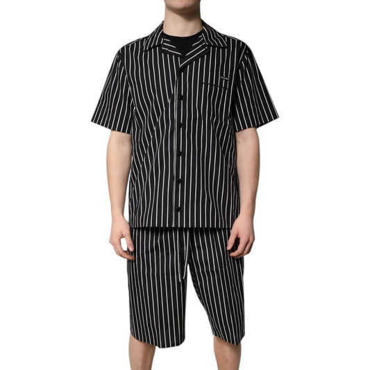 Dolce & Gabbana Black White Stripes Cotton Men Pajama Set Sleepwear