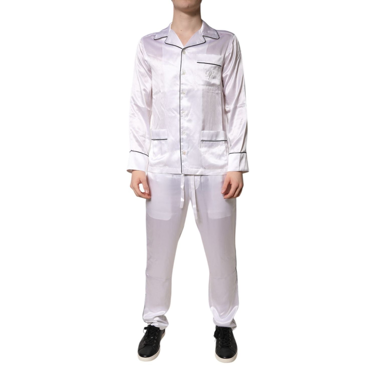Dolce & Gabbana White Satin Silk Men Pajama Set Sleepwear