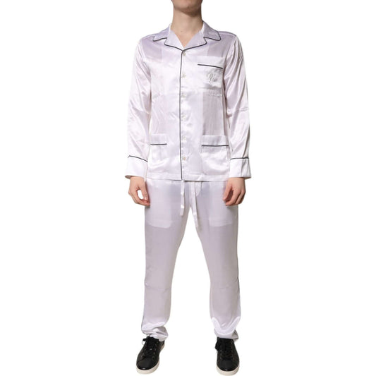 Dolce & Gabbana White Satin Silk Men Pajama Set Sleepwear