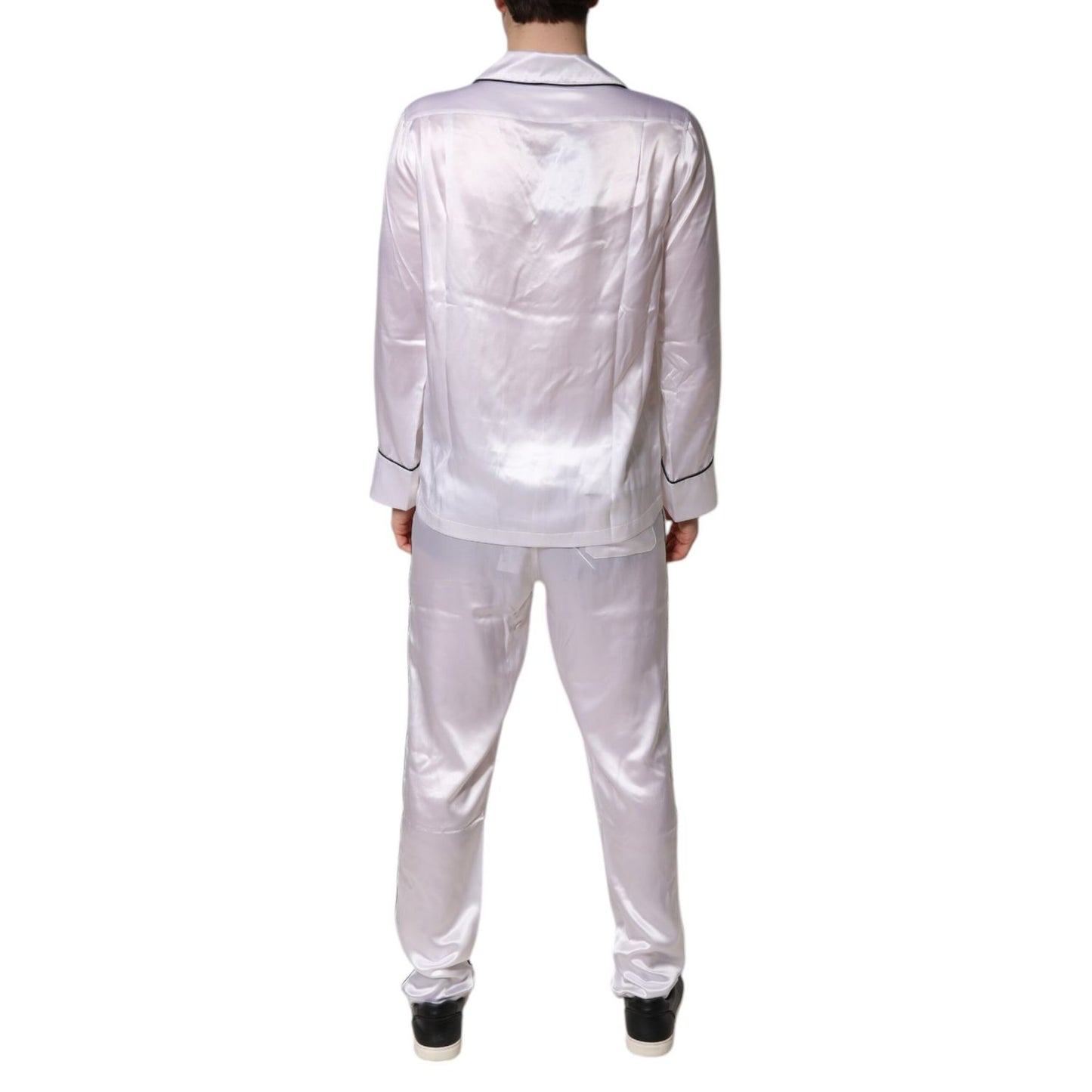 Dolce & Gabbana White Satin Silk Men Pajama Set Sleepwear