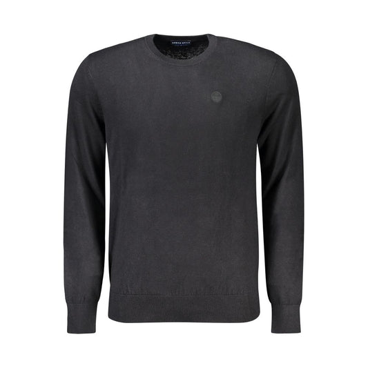 North Sails Black Cotton Men Sweater, crew neck with logo, 80% cotton and 20% wool, long sleeve, contemporary fashion