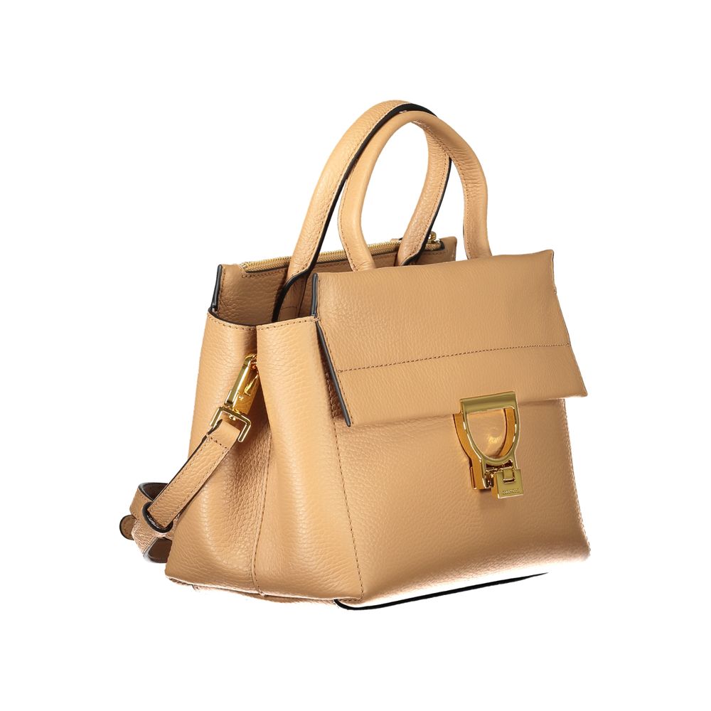 Coccinelle Brown Leather Women Handbag with detachable strap and dual handles showcasing Italian craftsmanship and elegant design.