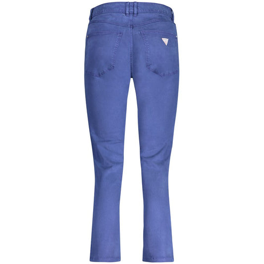 Back view of Guess Jeans blue lyocell women's skinny high-waisted jeans with detachable scarf and logo.