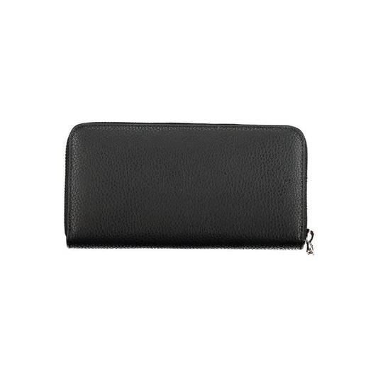 Tommy Hilfiger sleek black multipurpose wallet with zip closure, featuring multiple compartments and discreet logo accent.