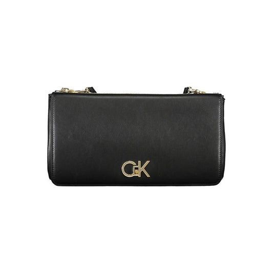 Black Calvin Klein handbag with adjustable straps, featuring logo, made from recycled polyester, ideal for stylish organization.