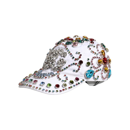 Dolce & Gabbana White Multicolor Crystal Embellish Baseball Cap
