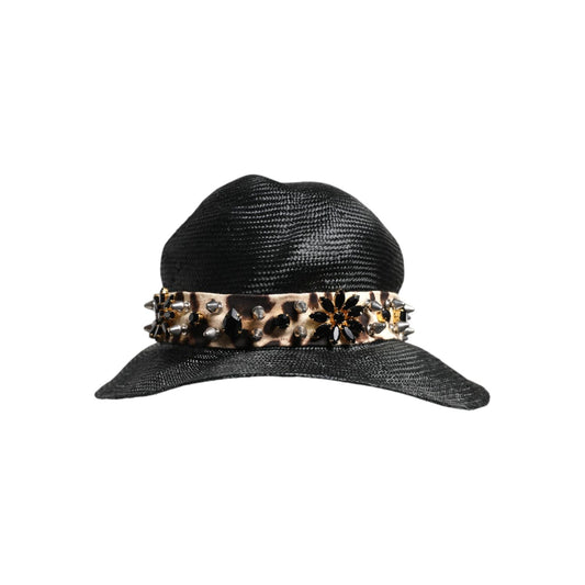 Dolce & Gabbana Black Straw Crystal Embellished Wide Brim Hat HAT9648-56