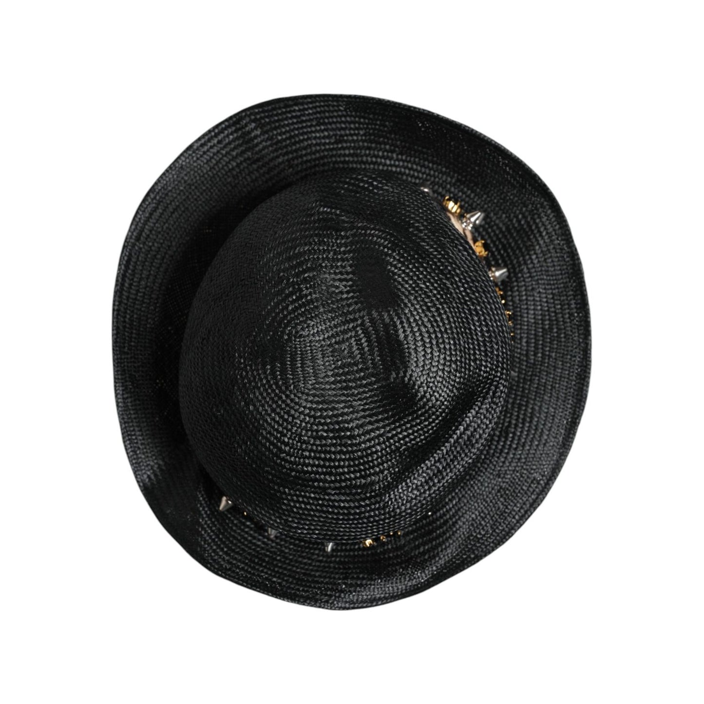 Dolce & Gabbana Black Straw Crystal Embellished Wide Brim Hat